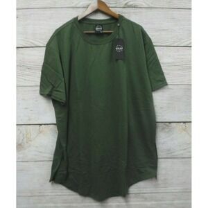 Krisp Shirt Big Mens Big 4XL Olive Green Zipper Sides Crewneck Slim Fit Long New